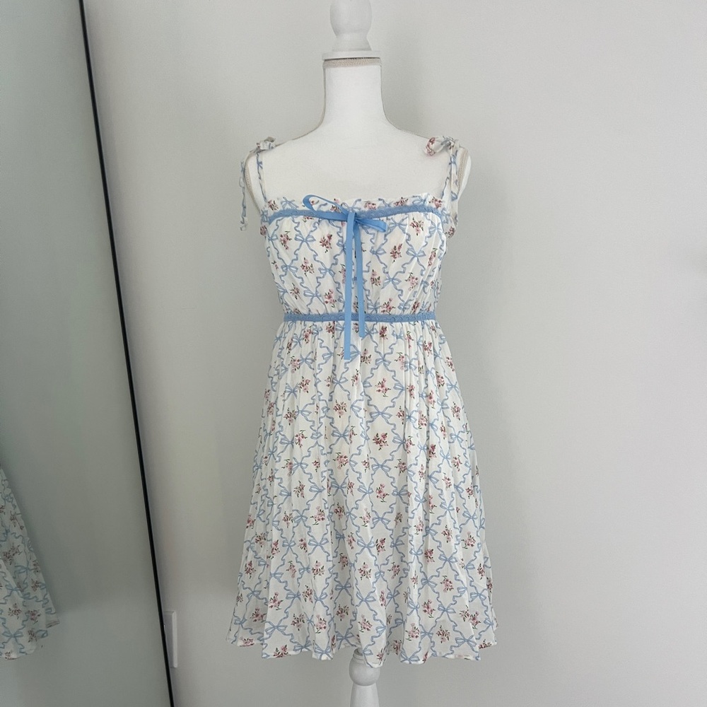 Floral Mini Dress with Blue Accents